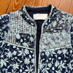 Anthropologie Leifsdottir blue beaded quilted jacket